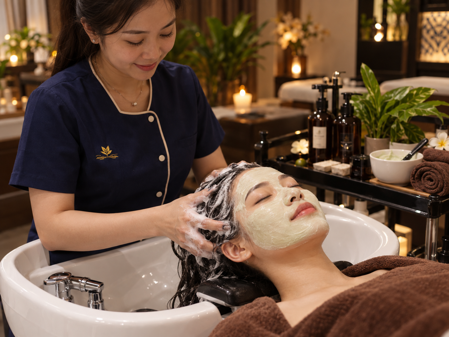 Hair Wash and Face Care at Herbal Spa
